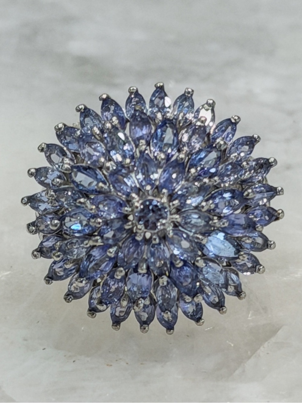 Tanzanite Sterling Silver Blooming Floral Ring Sz 8